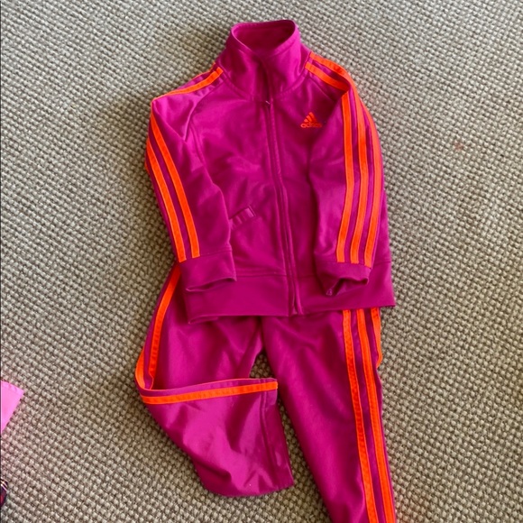 3T kids Adidas Fuchsia and Neon Orange Tracksuit - Main Image